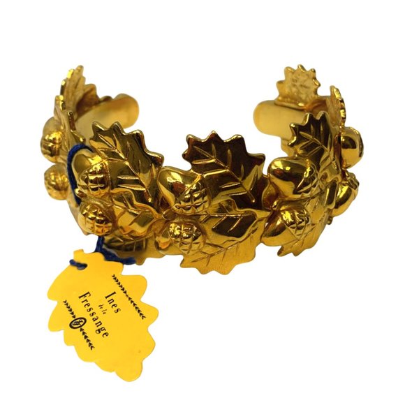 Ines de la Fressange Gold Leaf and Acorn Cuff Bracelet - Picture 1 of 4